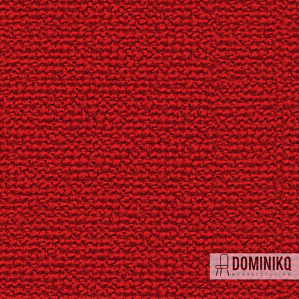 Camira Fabrics Yoredale UDA19 Ripley stof, rood weefsel met gestructureerd patroon en bouclé-achtige garens, geïnspireerd op Yorkshire erfgoed.