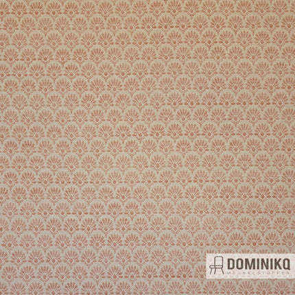 Casal Garnier 45 Capucine stof met geometrisch bloemenpatroon, gemaakt van rayon, polyester, linnen en katoen, duurzaam voor meubelstoffering.