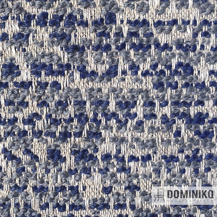 Casal Steppe stof in Tempête, gedetailleerd geweven met blauwe en witte garens voor een uniek en spontaan effect.