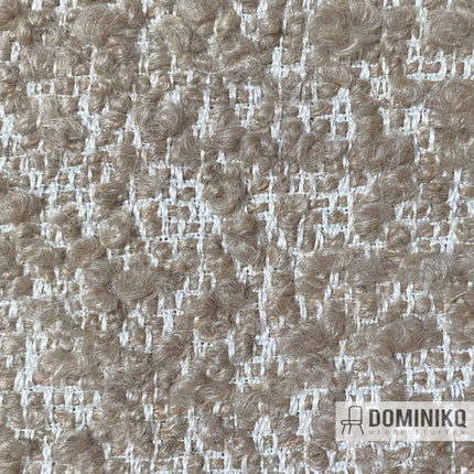 Detail van Casal Rocheuses 74 Beige bouclé stof, ideale meubel- of gordijnstof, met steenachtige tint en onregelmatig weefpatroon.