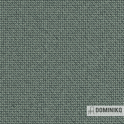 Groene Cura bekledingsstof met matte, gemêleerde textuur, gemaakt van 98% gerecycled polyester, ideaal voor meubels.