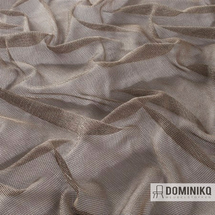 Transparante gordijnstof Sato van JAB Anstoetz, geweven voor privacy en lichtdoorlatendheid, brandvertragend met Trevira CS, beige tinten.