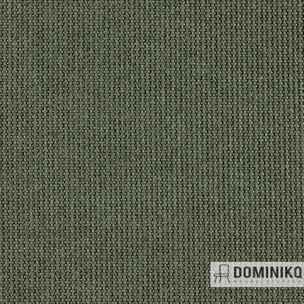 Stofdetails van Keymer Spectrum collectie, grove structuur in olijfgroen, Europees design, zichtbare weefpatronen en accentkleuren.
