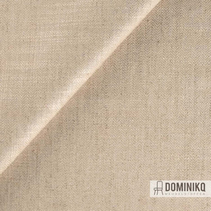 Neutrale chevron meubelstof Flint van Kvadrat Sahco, beige tint, geschikt voor diverse oppervlakken, viscose en linnen mix.