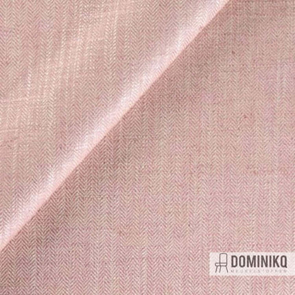 Neutrale roze chevronstof Flint van Kvadrat Sahco, geschikt voor diverse oppervlakken, duurzaam viscose-linnen mengsel.