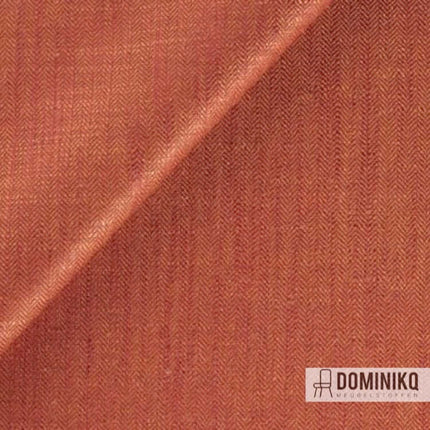 Stof Flint 019 van Kvadrat Sahco in rood met chevronpatroon, geschikt voor meubels, Italiaans ontwerp, 70% viscose, 30% linnen.