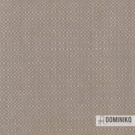 Beige Kvadrat Sahco Jade 009 stof met onregelmatig dambordpatroon, zachte chenille en glanzende polyester voor levendige uitstraling.