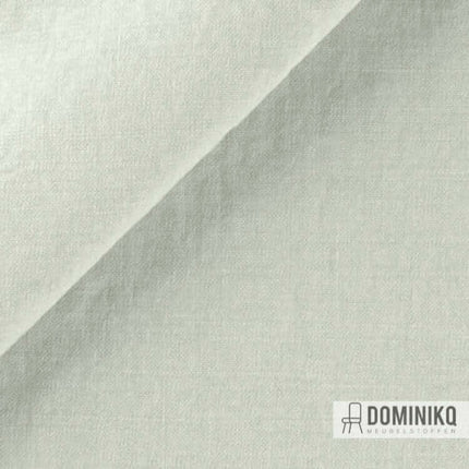 Levino stof in lichtgroene tint, elegante linnen-look met klassiek weefpatroon, geschikt als meubelstof, afgewerkt met stonewash.