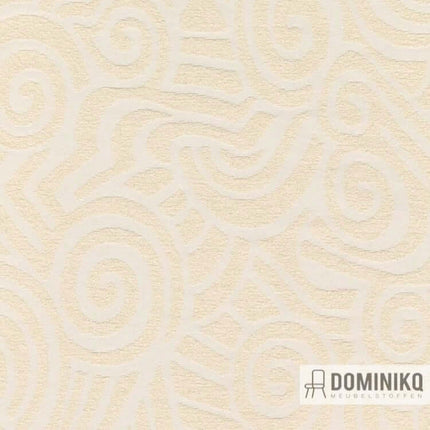 Nazca meubelstof met spiraalpatroon geïnspireerd door Nazcalijnen en ontwikkeld door Vincent van Duysen, hoogpolig bouclé weefsel.