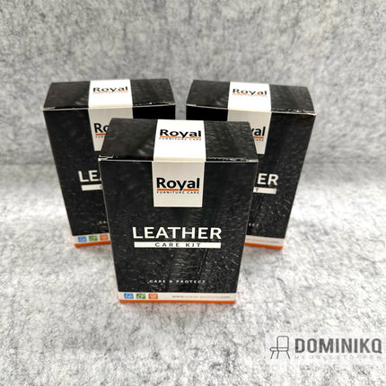 Drie Royal Leather Care Kits voor afgewerkt leer, 250 ml. Beschermt tegen vuil, UV-straling en huidvet.